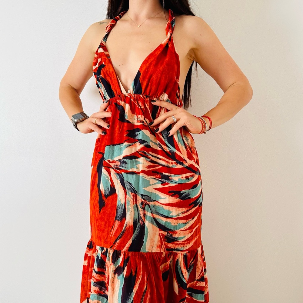 New Anthropologie Open Cross Back Tiered Dress